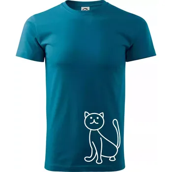 Kočka kouká - Klasické pánské triko vyšší gramáže - M ( Petrolejová )