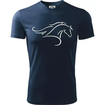 Chlapecké tričko Kůň - bežící silueta hlavy - Dětské triko sportovní (dresovina) - 134 cm/8 let ( Námořní modrá (velmi tmavá - téměř černá) )