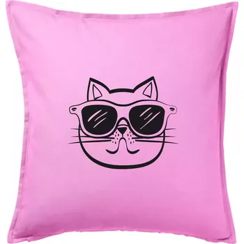 Polštář Kočka s brýlemi - Polštář 50x50 - 50x50 - Pouze potah ( Růžová )