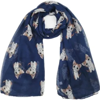 Šála Dětská lehká šála s kočkami J2867 tmavě modrá