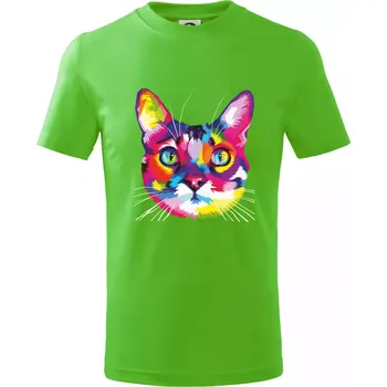 Chlapecké tričko Kočka duhová hlava - Tričko dětské bavlněné - 134 cm/8 let ( Apple Green )
