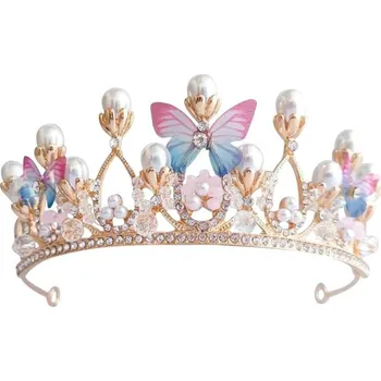 Party dekorace Dortisimo Nejedlá dekorace kovová Koruna zlatá s perlami a motýlky