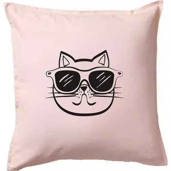Polštář Kočka s brýlemi - Polštář 50x50 - 50x50 - Pouze potah ( Světle růžová )