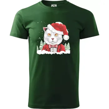 Pánské tričko Santa kocour - Triko extra velké (5-8XL) - 6XL ( Lahvově zelená )