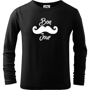 Mustache Bon Jour - Triko dětské Long Sleeve - 158 cm/12 let ( Černá )
