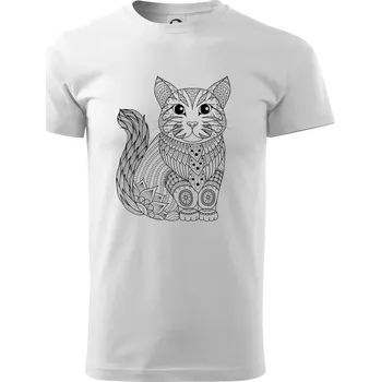 Kočka sedící mandala - Triko extra velké (5-8XL) - 8XL ( Bílá )