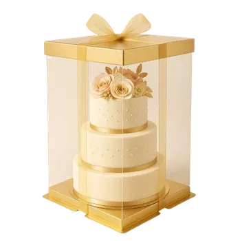 Dárková krabička Elegantní krabička zlatá s průhledným víkem 30x30x40 cm