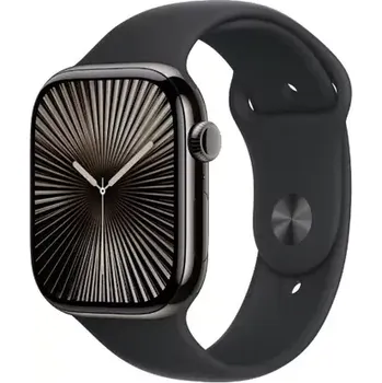 Apple Watch Series 10 GPS+Cellular 42mm Břidlicově šedé titanové tělo - Černý sportovní řemínek (S/M) (MWXG3QC/A)