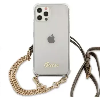 Pouzdro na mobilní telefon GUESS PC Gold 4G Chain and Script Zadní Kryt pro Apple iPhone 12 12 Pro transparentní (3666339003616)