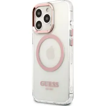Pouzdro na mobilní telefon GUESS MagSafe Kompatibilní Zadní Kryt pro Apple iPhone 13 Pro transparentní růžová (3666339057190)
