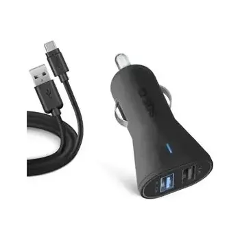 SBS Nabíjecí sada do auta 2xUSB + USB-C kabel 1m černá (TEKITCRC2U21AUL)