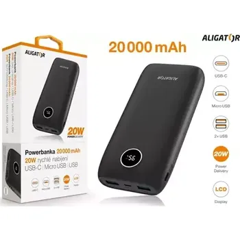 Powerbanka Aligator Power bank PD20W+QC22.5W (PBPD20BK)