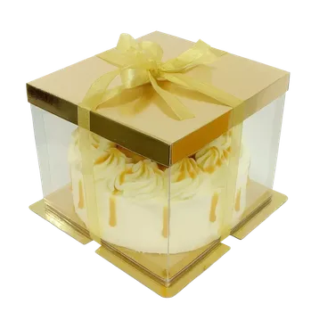 Krabička na výslužku SLEVA:(na víku drobné tečky) Elegantní krabička zlatá s průhledným víkem 25x25x20 cm