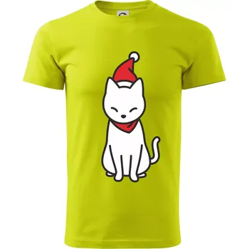 Pánské tričko Vánoční kočka sedící - Klasické pánské triko vyšší gramáže - S ( Limetková )