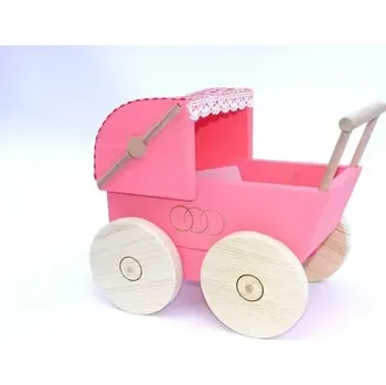 Kočárek pro panenku Česká dřevěná hračka Dřevěný kočárek pro panenky růžový (CH1KOB)