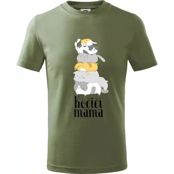 Kočičí máma - Tričko dětské bavlněné - 122 cm/6 let ( Khaki )