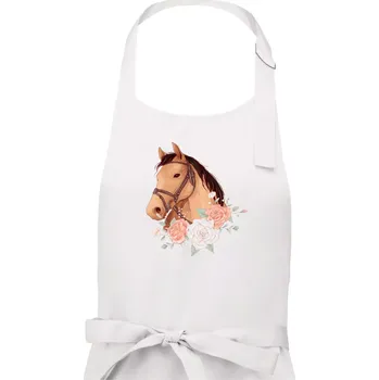 Kuchyňská zástěra Hlava koně a růže - Pánská zástěra na vaření - Univerzální velikost ( Bílá )