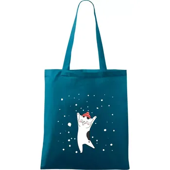 Veselá kočka v zimní čepici - Taška bavlněná - 42 x 38 cm ( Petrolejová )