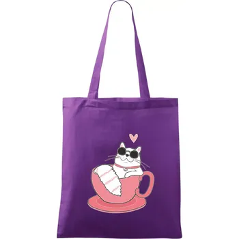 Hustá kočka v hrníčku - Taška bavlněná - 42 x 38 cm ( Fialová )