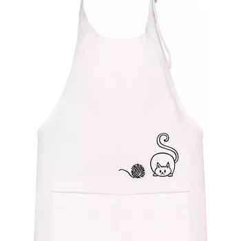 Kuchyňská zástěra Kočka klubíčko - Dětská zástěra na vaření - Univerzální velikost ( Bílá )