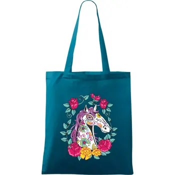 Kůň barevný s květinami - Taška bavlněná - 42 x 38 cm ( Petrolejová )