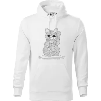 Pánská mikina Kočka mávající mandala - Mikina pánská Cape s kapucí - 5XL ( Bílá )