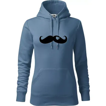 Dámská mikina Mustache love - Mikina dámská Cape s kapucí - L ( Denim )