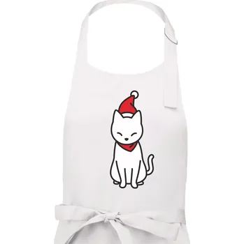 Kuchyňská zástěra Vánoční kočka sedící - Pánská zástěra na vaření - Univerzální velikost ( Bílá )