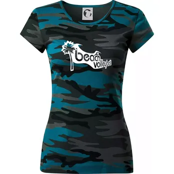 Beach volleyball obrys - Dámské maskáčové triko - S ( Petrolejová maskáč )