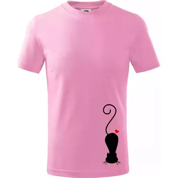 Zamilovaná kočka ležící - Tričko dětské bavlněné - 134 cm/8 let ( Růžová )