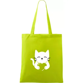 Kočka drží srdce - Taška bavlněná - 42 x 38 cm ( Limetková )