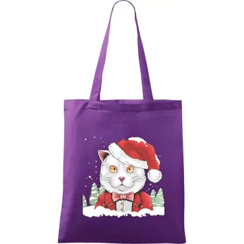 Nákupní taška Santa kocour - Taška bavlněná - 42 x 38 cm ( Fialová )
