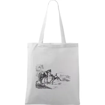 Kůň a hříbě malované - Taška bavlněná - 42 x 38 cm ( Bílá )