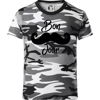 Chlapecké tričko Mustache Bon Jour - Dětské maskáčové triko - 104-110cm / 3-4 roky ( Šedý maskáč )