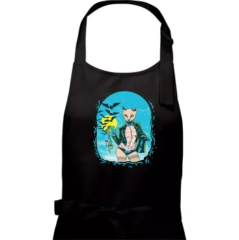 Kuchyňská zástěra Cat modrý plakát - Pánská zástěra na vaření - Univerzální velikost ( Černá )