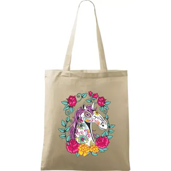 Nákupní taška Kůň barevný s květinami - Taška bavlněná - 42 x 38 cm ( Naturální )