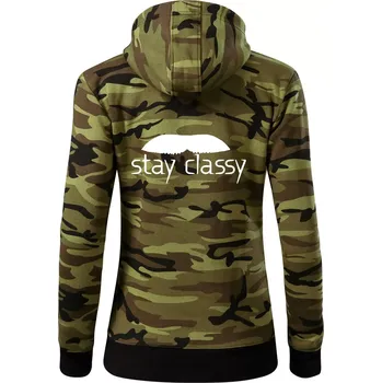 Dámská mikina Stay Classy - mustache - Dámská mikina trendy zipper s kapucí - 2XL ( Zelený maskáč )