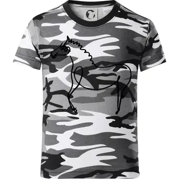 Chlapecké tričko Kůň kreslený - Dětské maskáčové triko - 104-110cm / 3-4 roky ( Šedý maskáč )