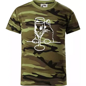 Chlapecké tričko Kočka a sklínka - Dětské maskáčové triko - 122 cm/6 let ( Zelený maskáč )