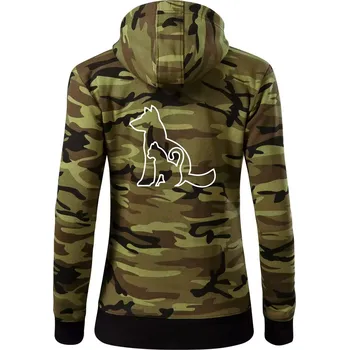 Dámská mikina Kočkopes - Dámská mikina trendy zipper s kapucí - 2XL ( Zelený maskáč )