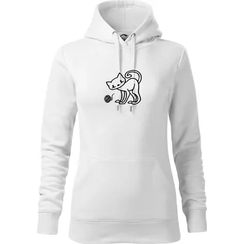 Dámská mikina Kočka - Klubíčko - prsa - Mikina dámská Cape s kapucí - XS ( Bílá )