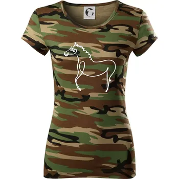 Dámské tričko Kůň kreslený - Dámské maskáčové triko - XS ( Hnědý maskáč )