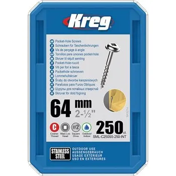 Šroub IGM Kreg Nerez Maxi-Loc Šrouby pro skryté spoje - 64 mm, hrubý závit, 250 ks, SML-C250S5-250