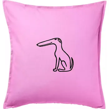 Polštář Barzoj obrys černý (Moňas) - Polštář 50x50 - 50x50 - Pouze potah ( Růžová )