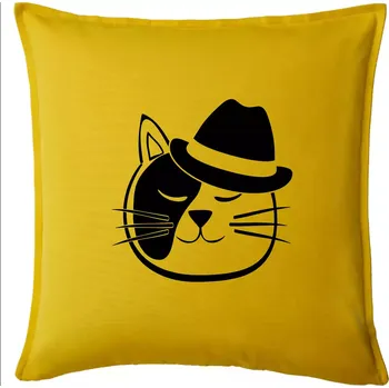 Polštář Kočka s kloboukem - Polštář 50x50 - 50x50 - Pouze potah ( Žlutá )