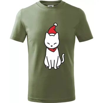 Chlapecké tričko Vánoční kočka sedící - Tričko dětské bavlněné - 122 cm/6 let ( Khaki )
