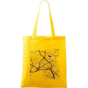 Praha - 14100 mapa s vodními toky - Taška bavlněná - 42 x 38 cm ( Žlutá )