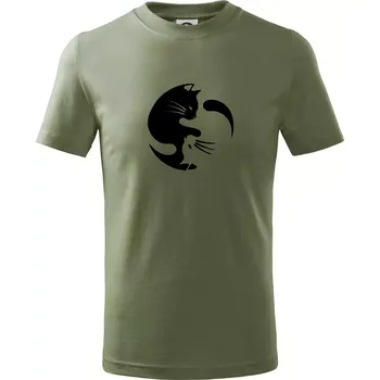 Kočka - Jin jang - Tričko dětské bavlněné - 146 cm/10 let ( Khaki )