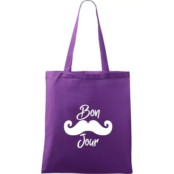Mustache Bon Jour - Taška bavlněná - 42 x 38 cm ( Fialová )