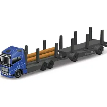 autíčko Maisto Mini pracovní stroje - Volvo FH16 s přívěsem pro těžbu dřeva modro-šedá (90159064107)